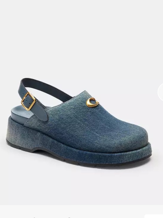 Coach Shoes - Coach In Loved Denim Sculpted C Platform Clog in Denim Blue with Gold Hardware